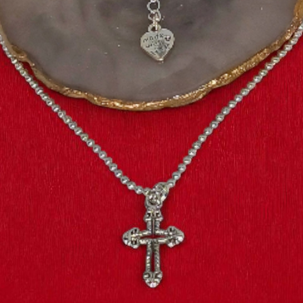 Silver Cross Pendant Necklace Soft Goth New Age Grunge 90s Christian Devotional